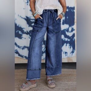 Kendra- Drawstring Wide-Leg Denim Jeans